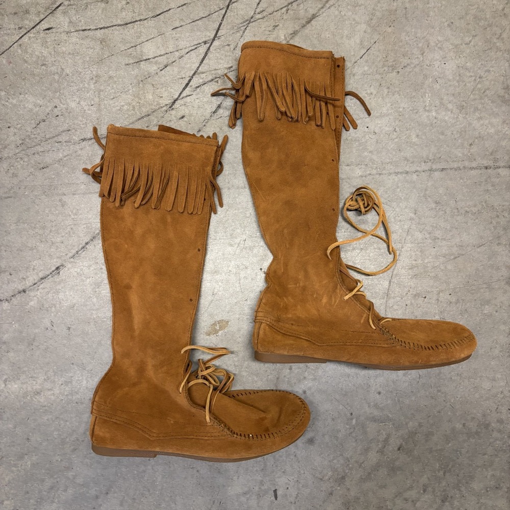 Minnetonka Front Lace Knee High Boots Men's 10 Brown 1922 Renfaire Festival